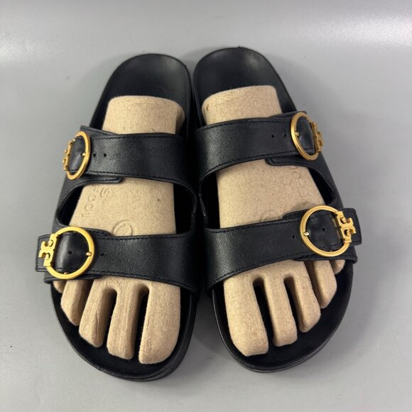 Tory Burch Black Leather Slides Size 9.5 - Picture 5 of 14